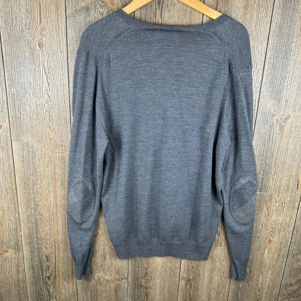 Burberry Brit V-Neck Sweater Men XL Grey 100% Extra Fine Merino Wool Elbow Patch - Picture 5 of 8